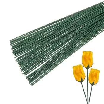 Unique Bargains Green Plastic Wrap Metal Floral Stem Wire for 